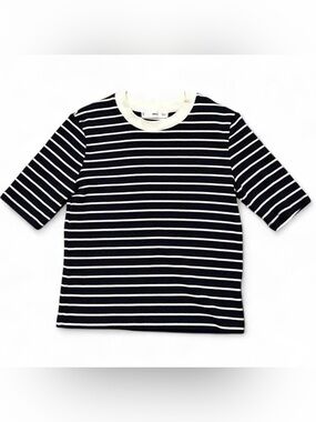 Mango Black & White Striped Medium Sleeve Tee